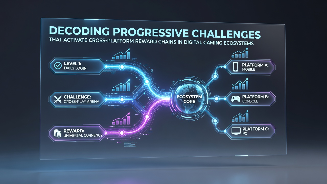 Illustration of data flow between gaming modules with challenge completion nodes
