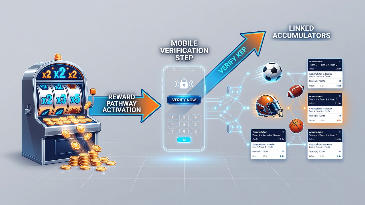 Licensed venue dashboard displaying accumulator bet interface with applied slot multipliers after mobile verification