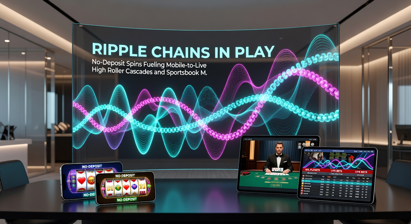 Dynamic graphic illustrating a bonus chain: no-deposit spins on phone leading to live dealer high-roller table and exploding sportsbook multipliers