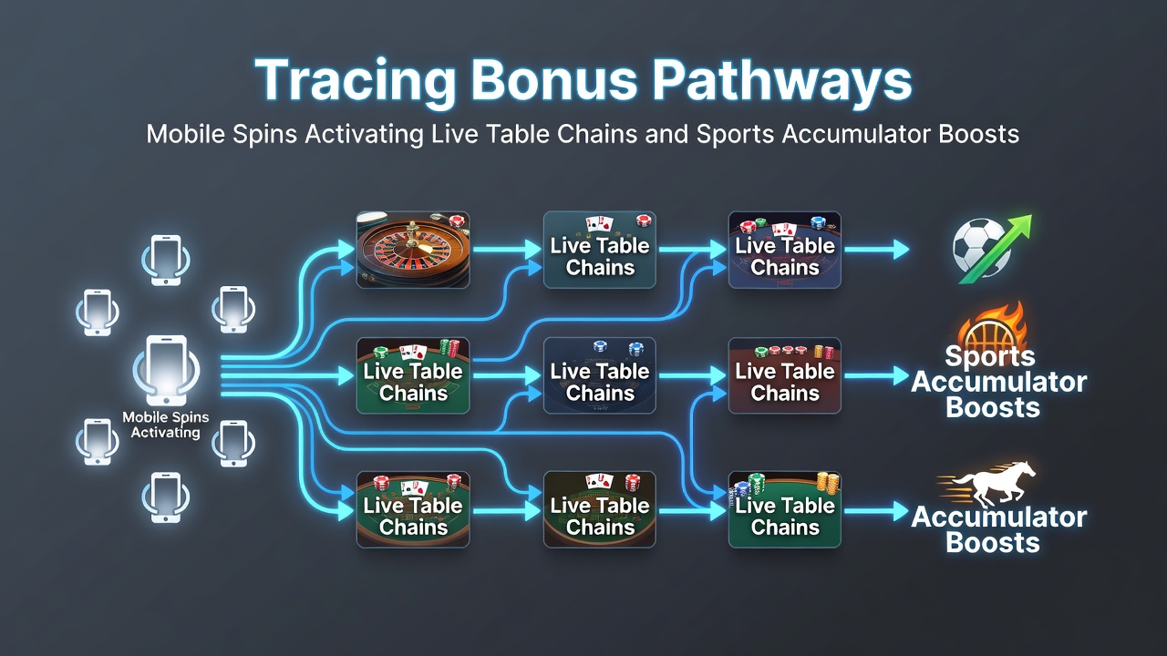 Flowchart illustrating how live table rewards feed into sports accumulator boosts
