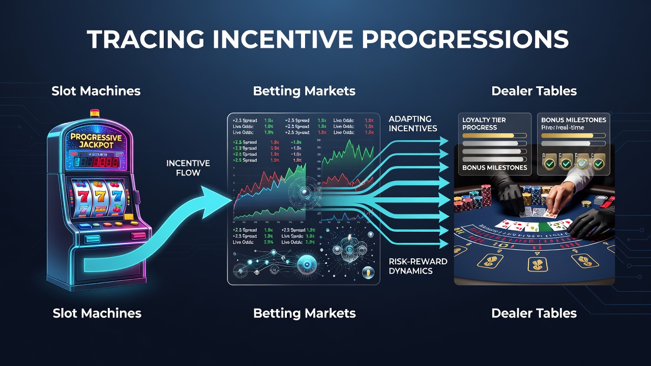 Flowchart depicting reward progression from betting markets to live dealer tables