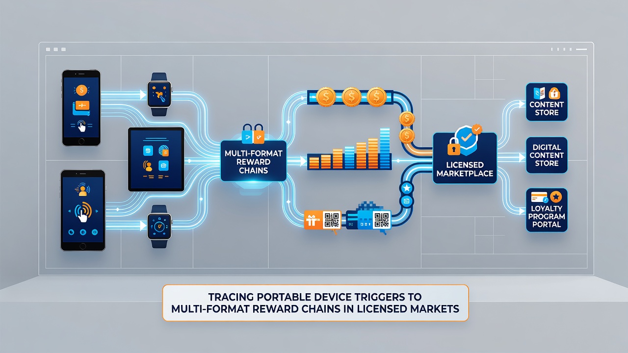 Tablet interface showing reward chain progression from mobile sports bet to slot and live dealer bonuses